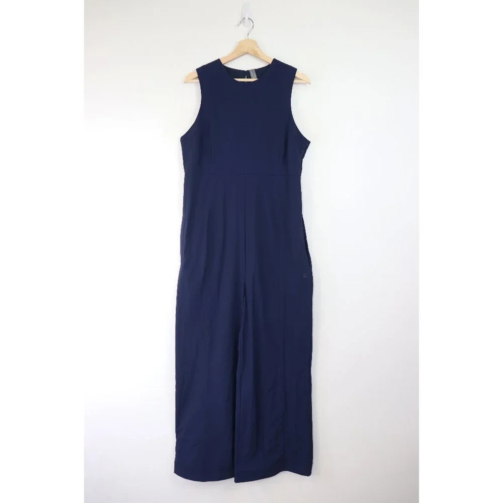 NEW Sweaty Betty Air Flow Wide Leg Jumpsuit High Neck Activewear Navy Blue Large - Picture 3 of 7